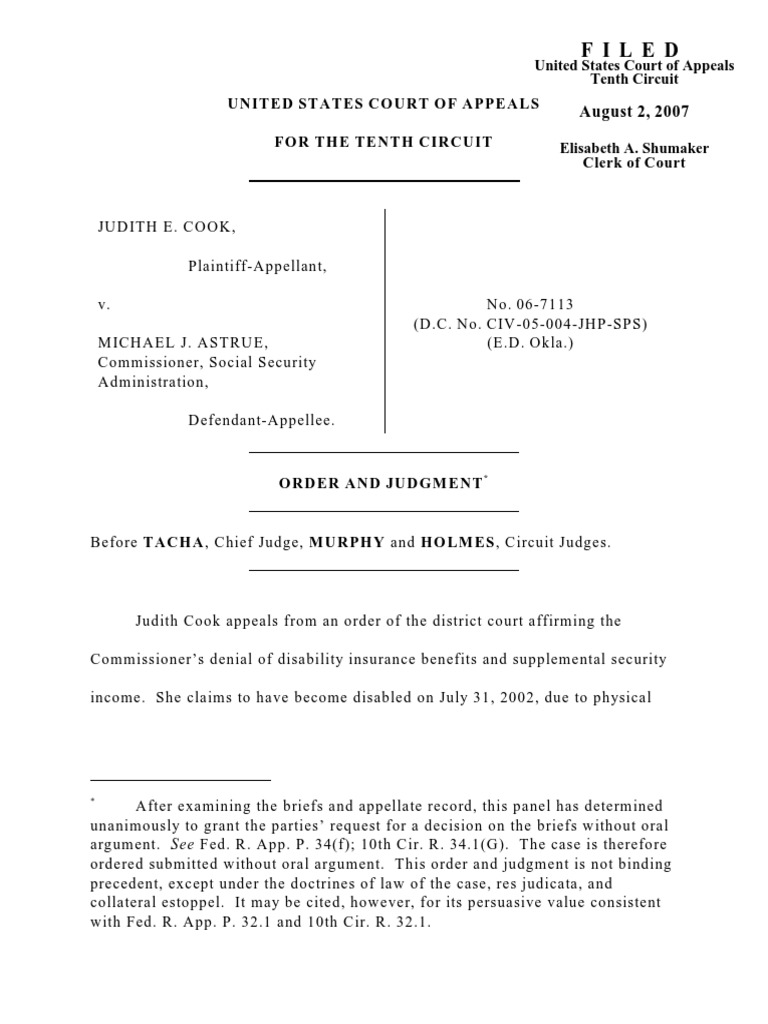 Cook v. Astrue, 10th Cir. (2007) PDF Appeal Precedent