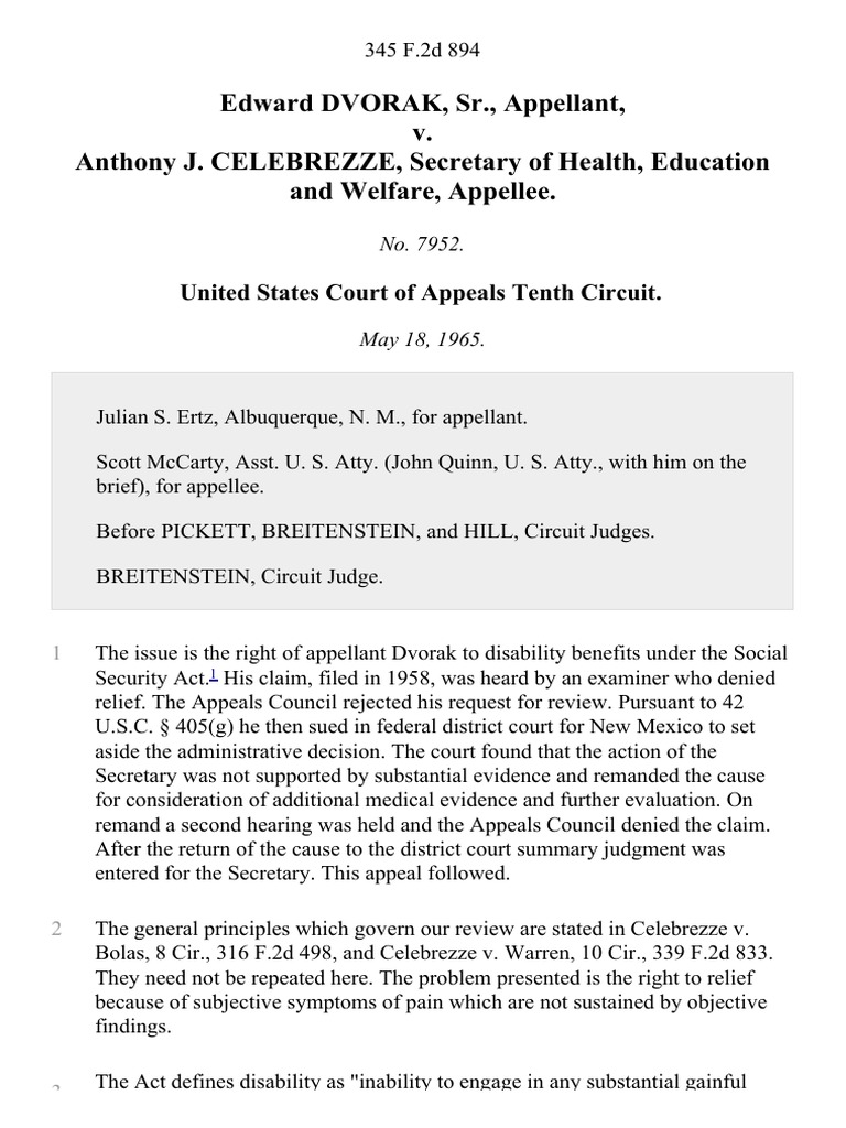 Edward Dvorak, Sr. v. Anthony J. Celebrezze, Secretary of Health