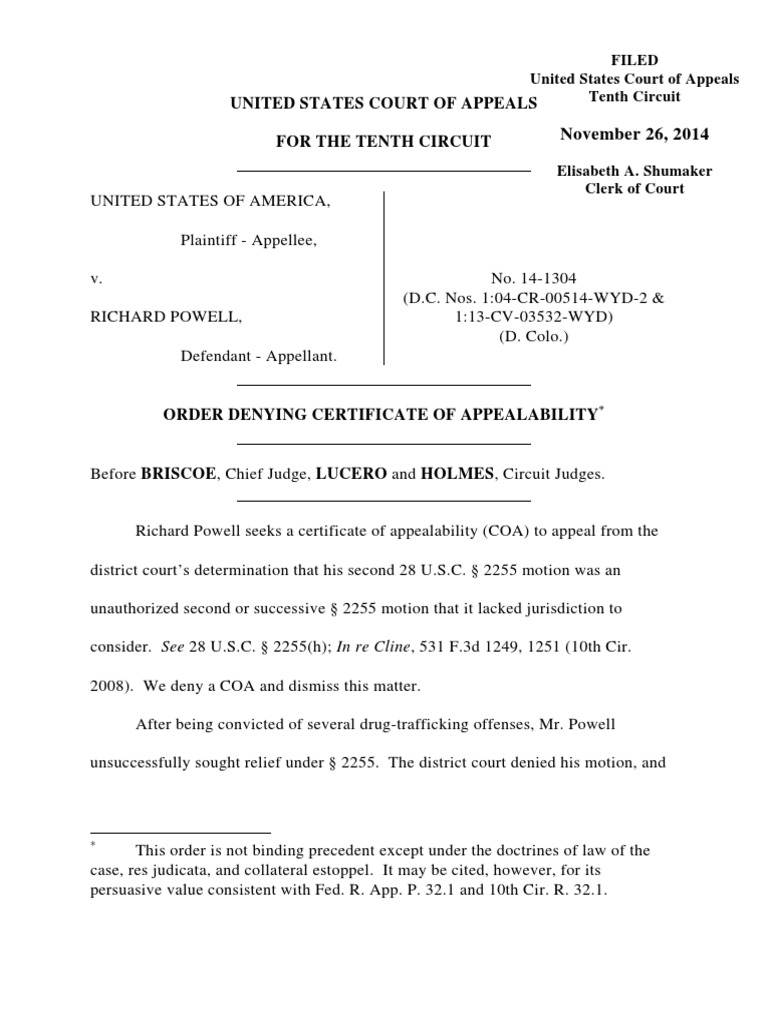 United States v. Powell, 10th Cir. (2014) Precedent United States