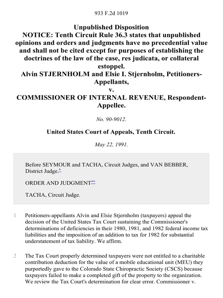 Alvin Stjernholm and Elsie I. Stjernholm v. Commissioner of Internal
