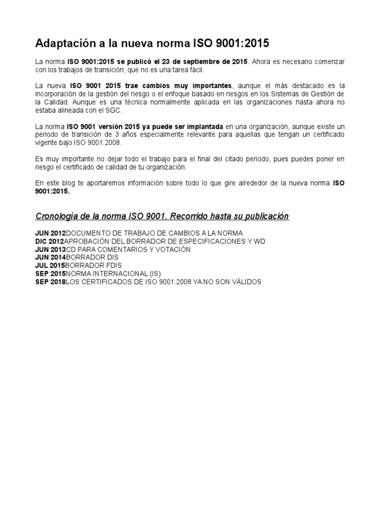 Iso 9001 2015 | PDF | Gestión de la calidad | Sistema de manejo de calidad
