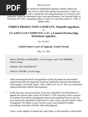 Cirrus Production Company v. Clajon Gas Company, L.P., a Limited Partnership, 993 F.2d 1551, 10th Cir. (1993)