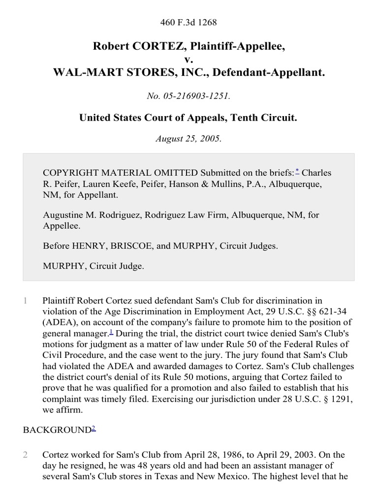 Robert Cortez v. WalMart Stores, Inc., 460 F.3d 1268, 10th Cir. (2005
