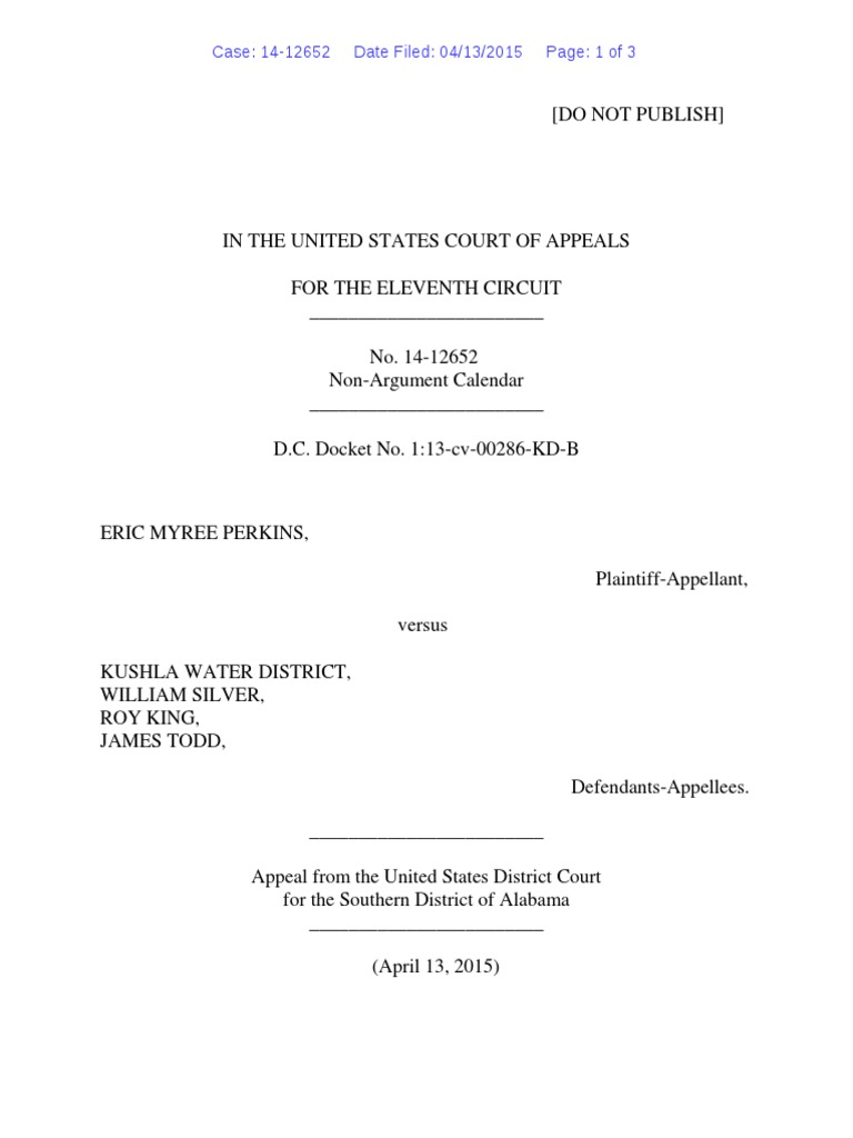 Eric Myree Perkins v. Kushla Water District, 11th Cir. (2015) PDF