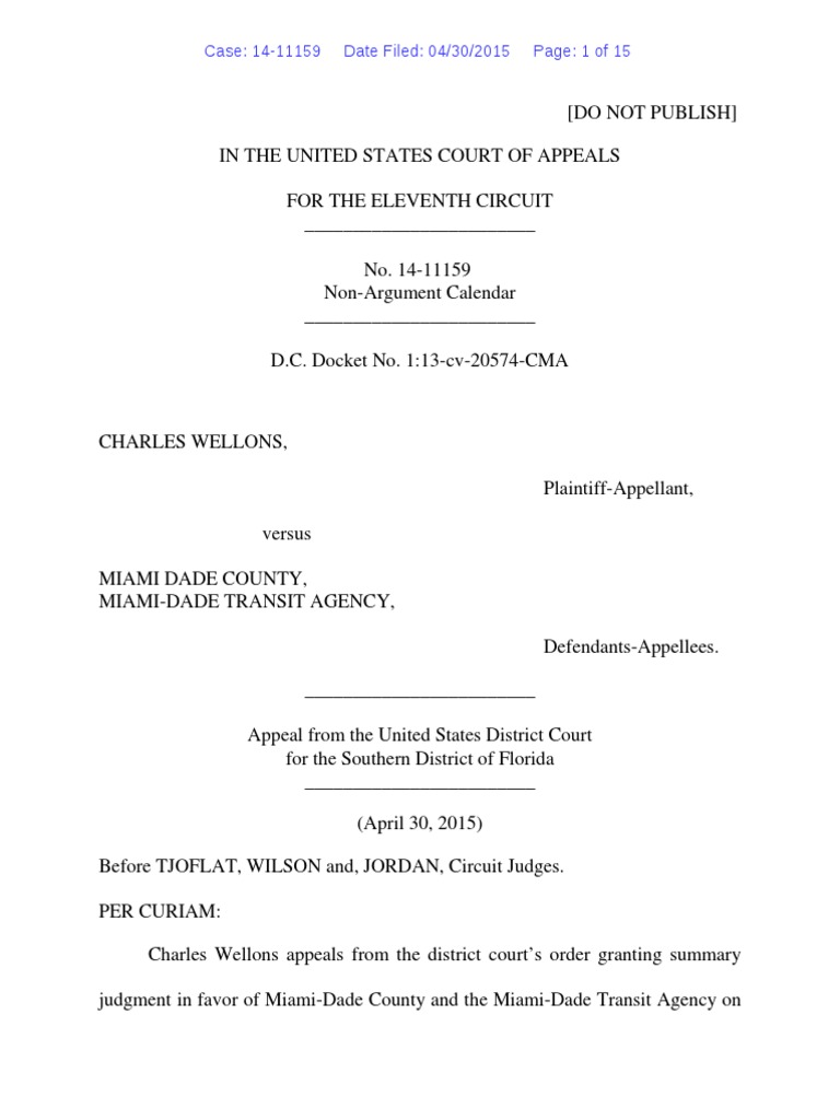 Charles Wellons v. Miami Dade County, 11th Cir. (2015) | PDF | Summary  Judgment | Government