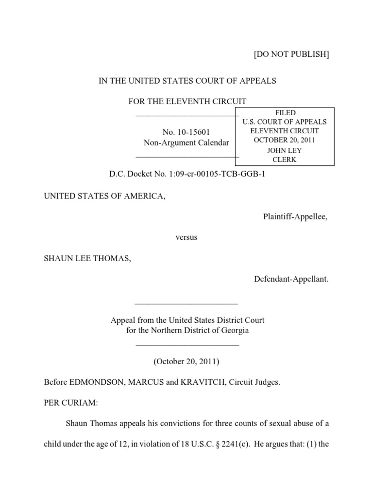United States v. Shaun Lee Thomas, 11th Cir. (2011) | PDF | Actual  Innocence | Testimony