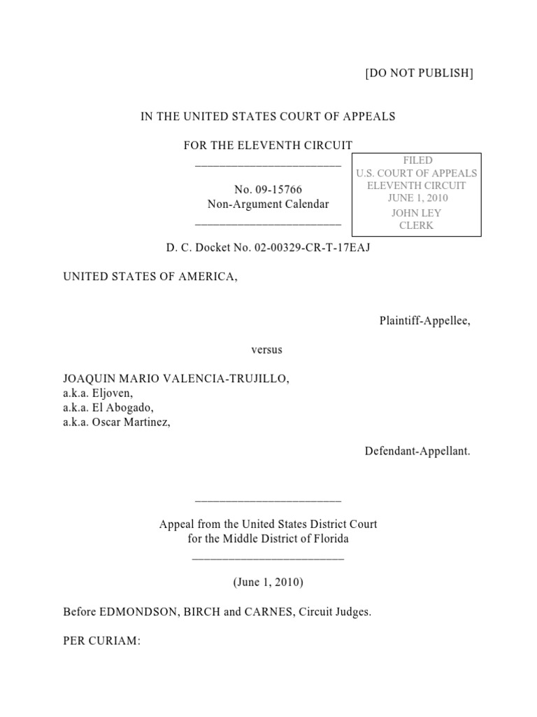 United States v. Joaquin Mario Valencia-Trujillo, 11th Cir. (2010) | PDF |  Evidence (Law) | Government Institutions