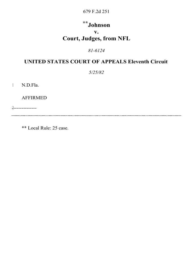 Johnson v. Court, Judges, From NFL, 679 F.2d 251, 11th Cir. (1982) PDF