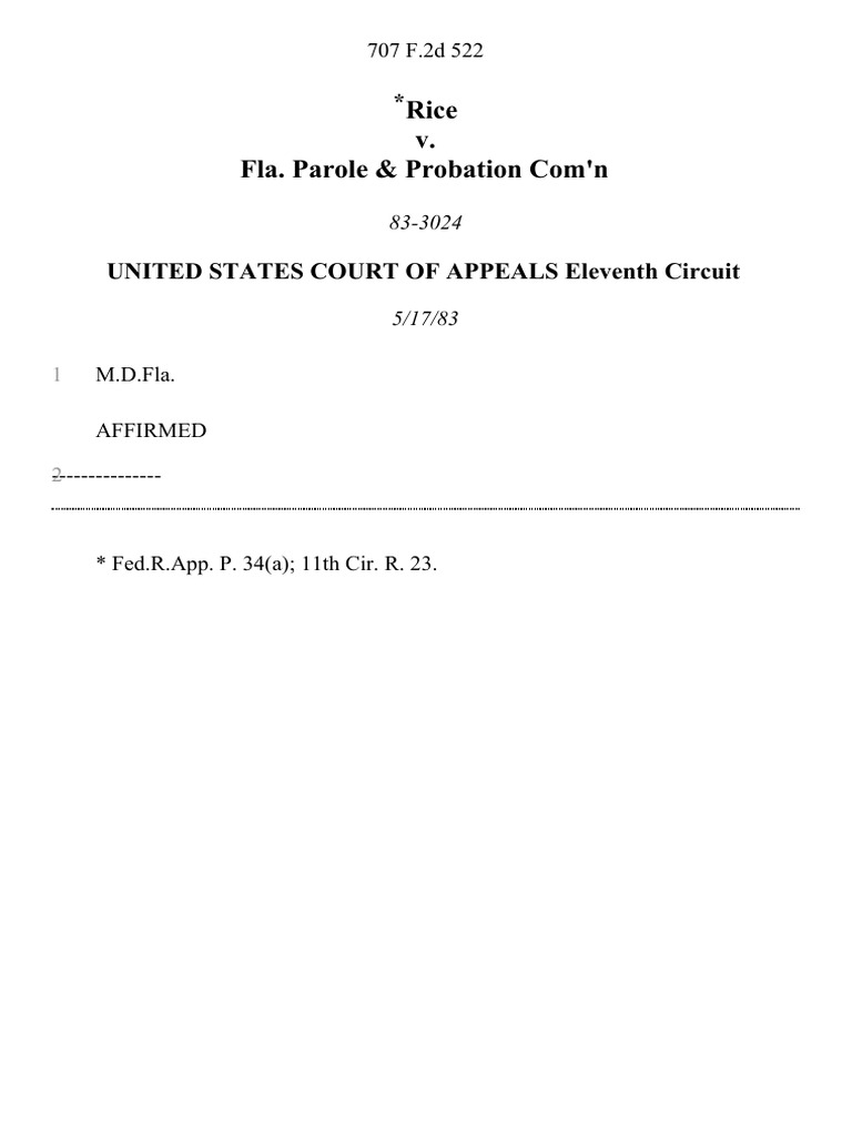 Rice v. Fla. Parole & Probation Com'n, 707 F.2d 522, 11th Cir. (1983) PDF