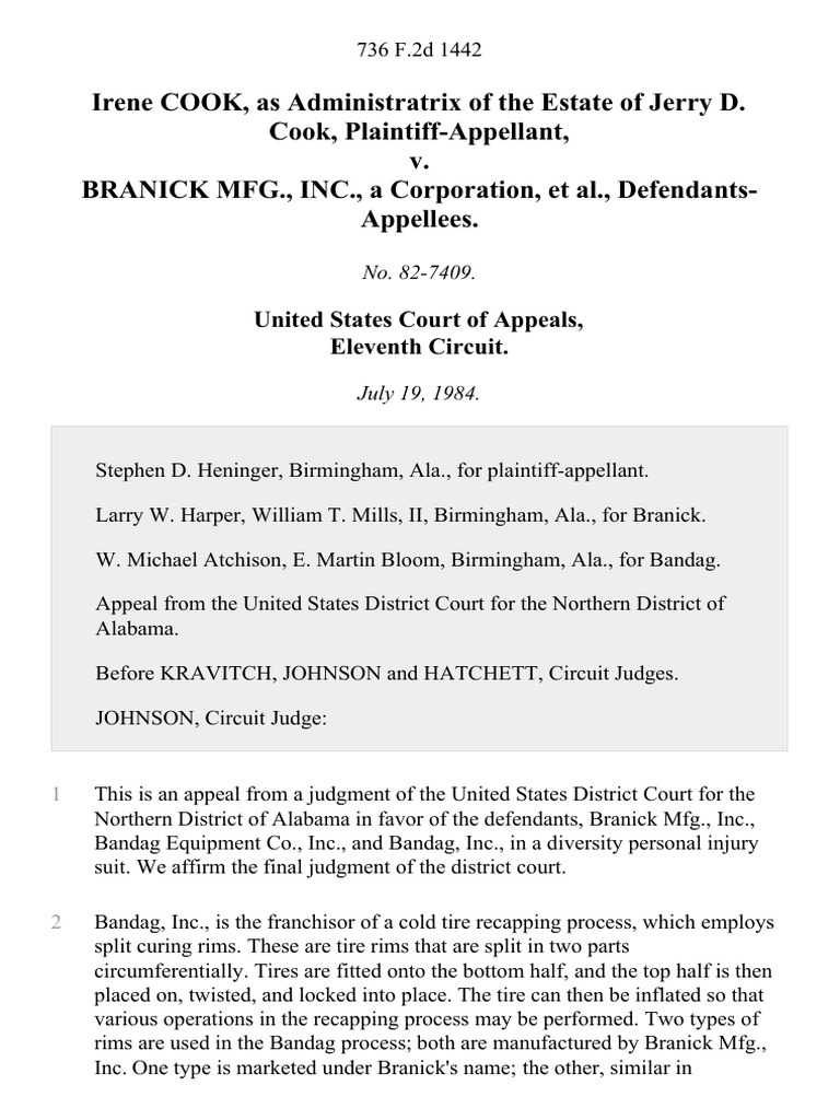 Irene Cook, As Administratrix of The Estate of Jerry D. Cook v. Branick ...