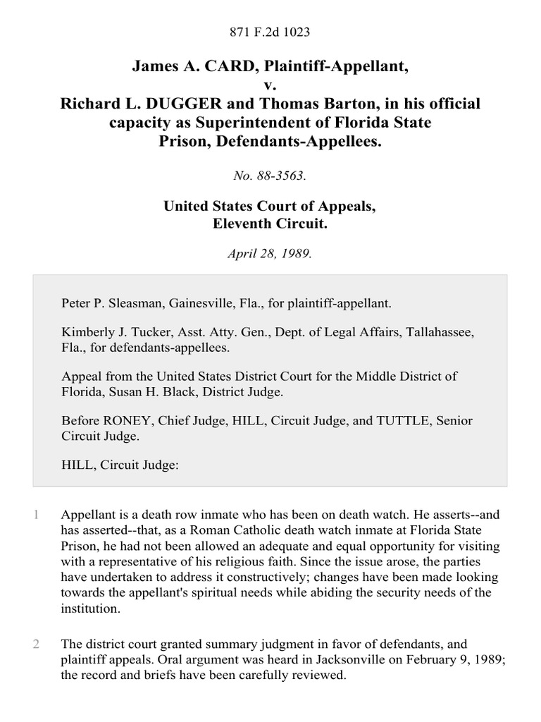 James A. CARD, PlaintiffAppellant, v. Richard L. DUGGER and Thomas