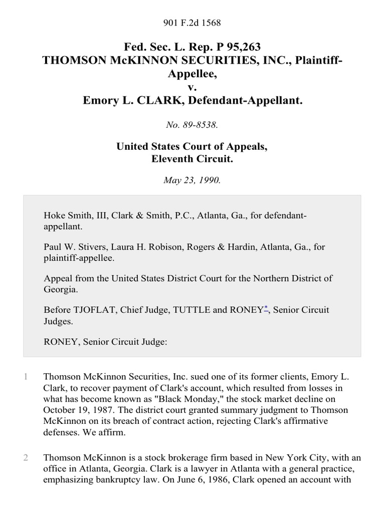 Fed. Sec. L. Rep. P 95,263 Thomson McKinnon Securities, Inc. v. Emory L