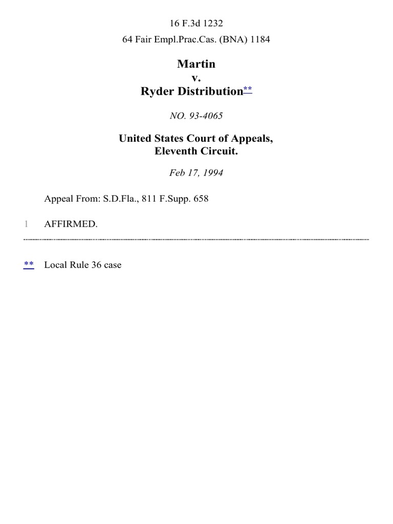 Martin v. Ryder Distribution, 16 F.3d 1232, 11th Cir. (1994) | PDF