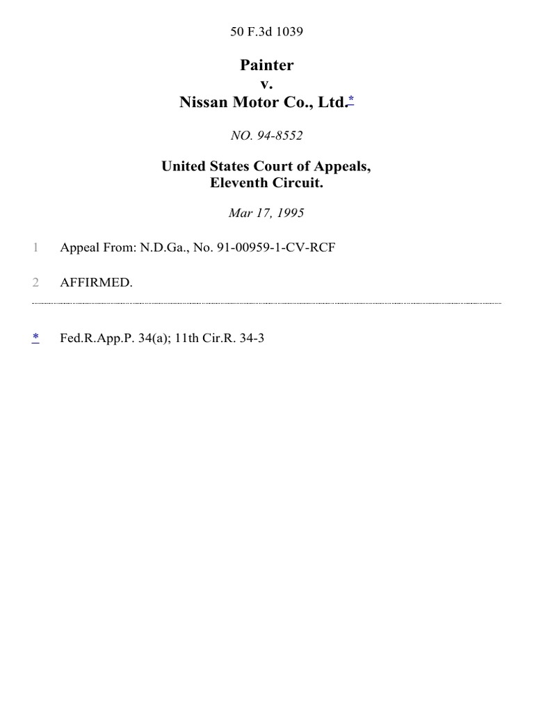 Painter v. Nissan Motor Co., LTD., 50 F.3d 1039, 11th Cir. (1995) PDF