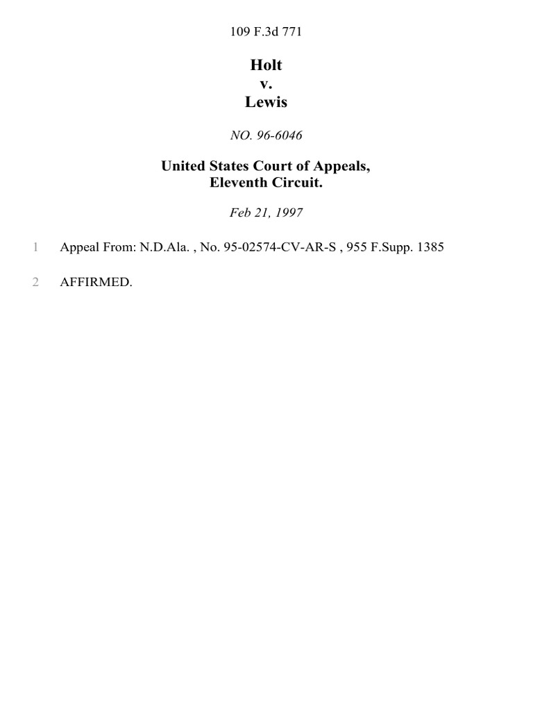 Holt v. Lewis, 109 F.3d 771, 11th Cir. (1997) PDF