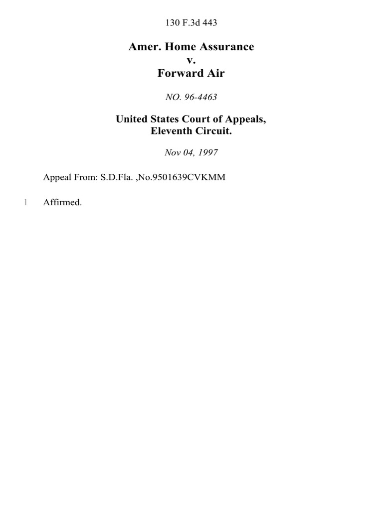 Amer home assurance v forward air 130 f 3d 443 11th cir 1997