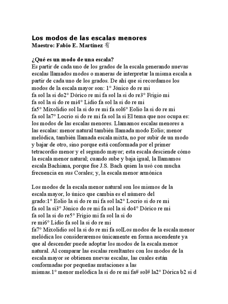 Los Modos de Las Escalas Menores | PDF | Escala (música) | Modo (música)