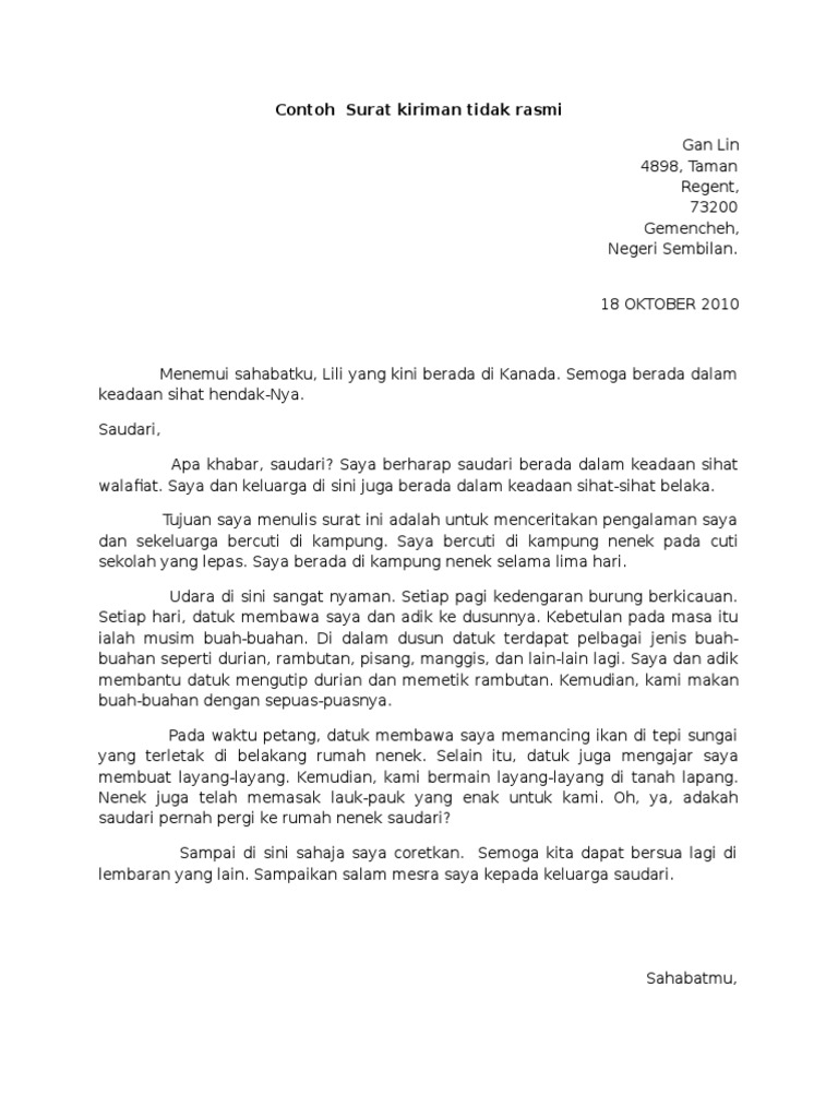 Contoh Surat Kiriman Tidak Rasmi Pdf
