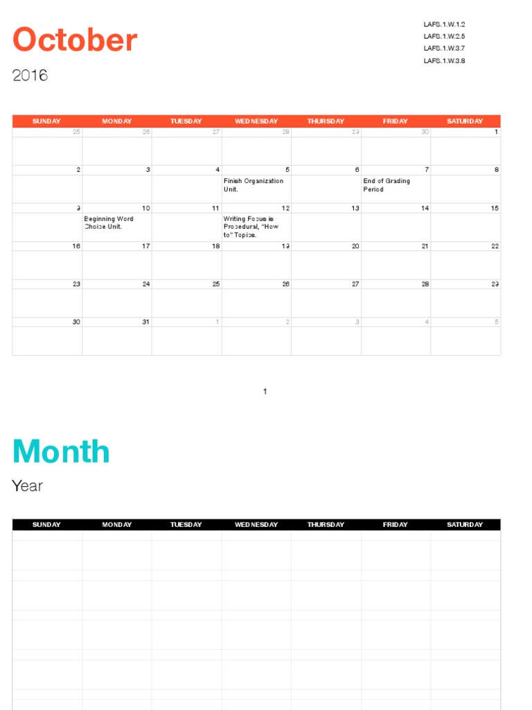 October: Sunday Monday Tuesday Wednesday Thursday Friday Saturday | PDF