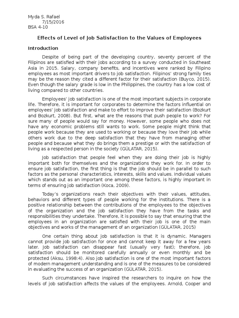 Impact of Job Satisfaction on Employee Values | PDF | Job Satisfaction ...