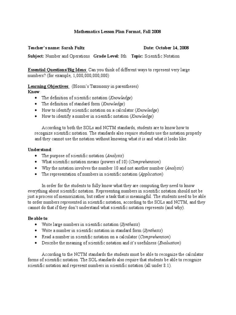 Scientific Notation Lesson Plan National Council Of Teachers Of Mathematics Lesson Plan
