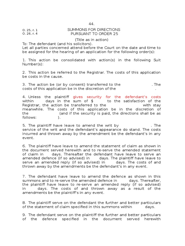 form 44 summons for directions.docx | Interrogatories | Affidavit