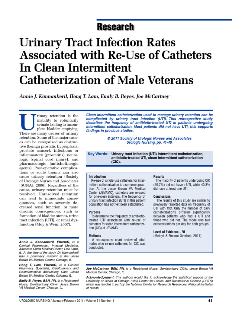 Urinary Tract Infection Rates Associated With ReUse of Catheters in Clean Intermittent