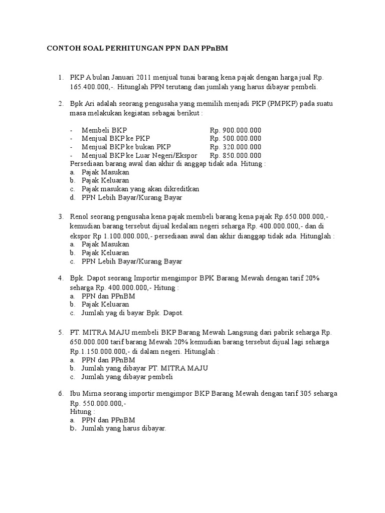 Contoh Soal Menghitung Ppn Blog Gambarse