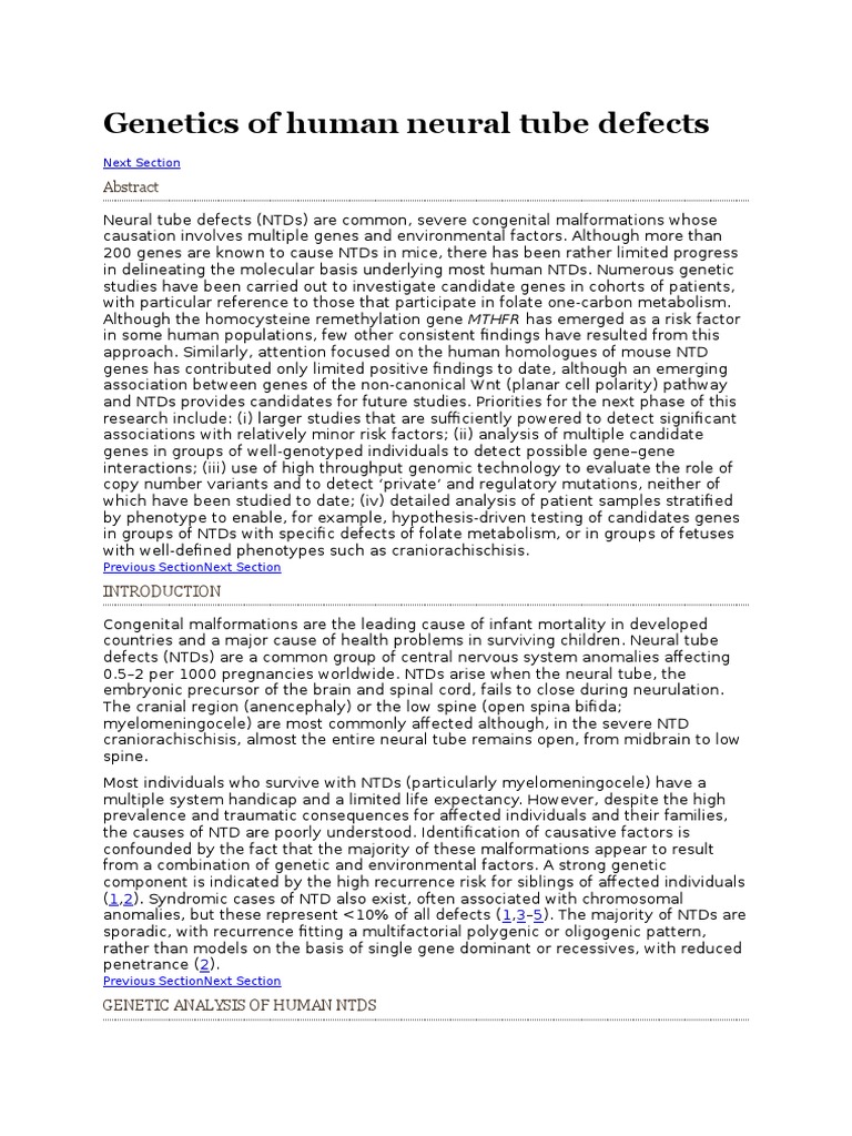 Genetics of Human Neural Tube Defects | PDF | Folic Acid | Diet & Nutrition