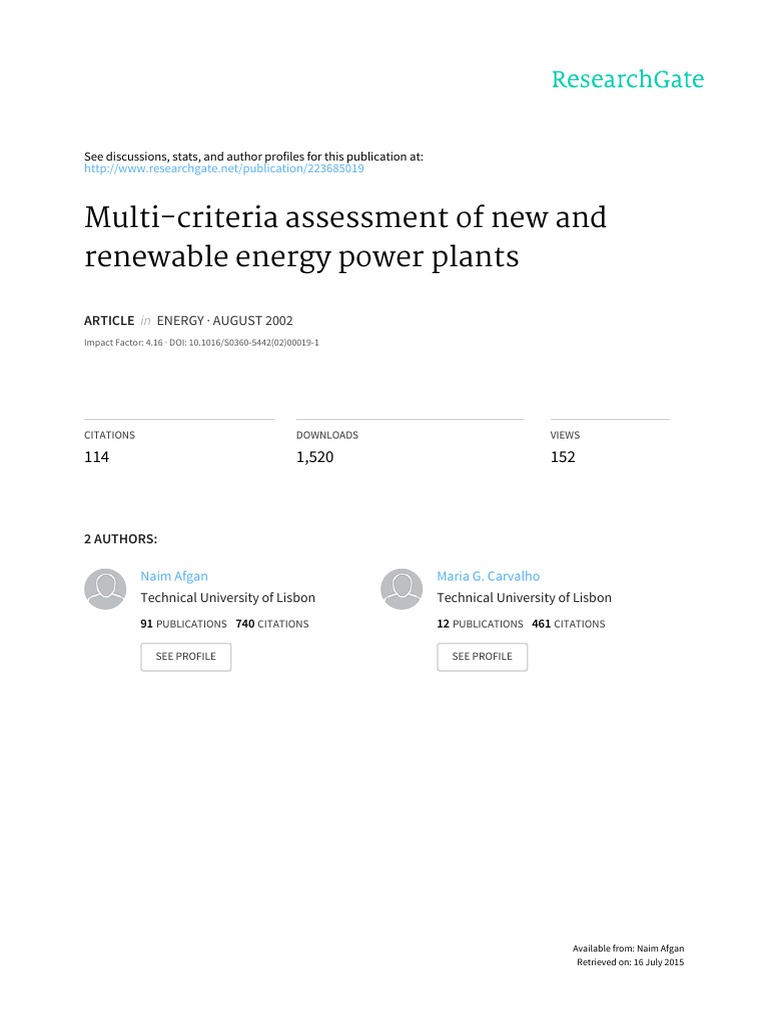 Multi-Criteria Assessment of New and Renewable Energy Power Plants ...