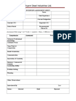 Shyam Steel Industries Interview Assessment Sheet