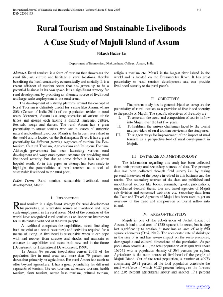 Rural Tourism and Sustainable Livelihoods A Case Study of Majuli Island ...