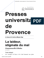 Le Beau Et Le Laid Au Moyen Âge - La Laideur, Stigmate Du Mal - Presses Universitaires de Provence