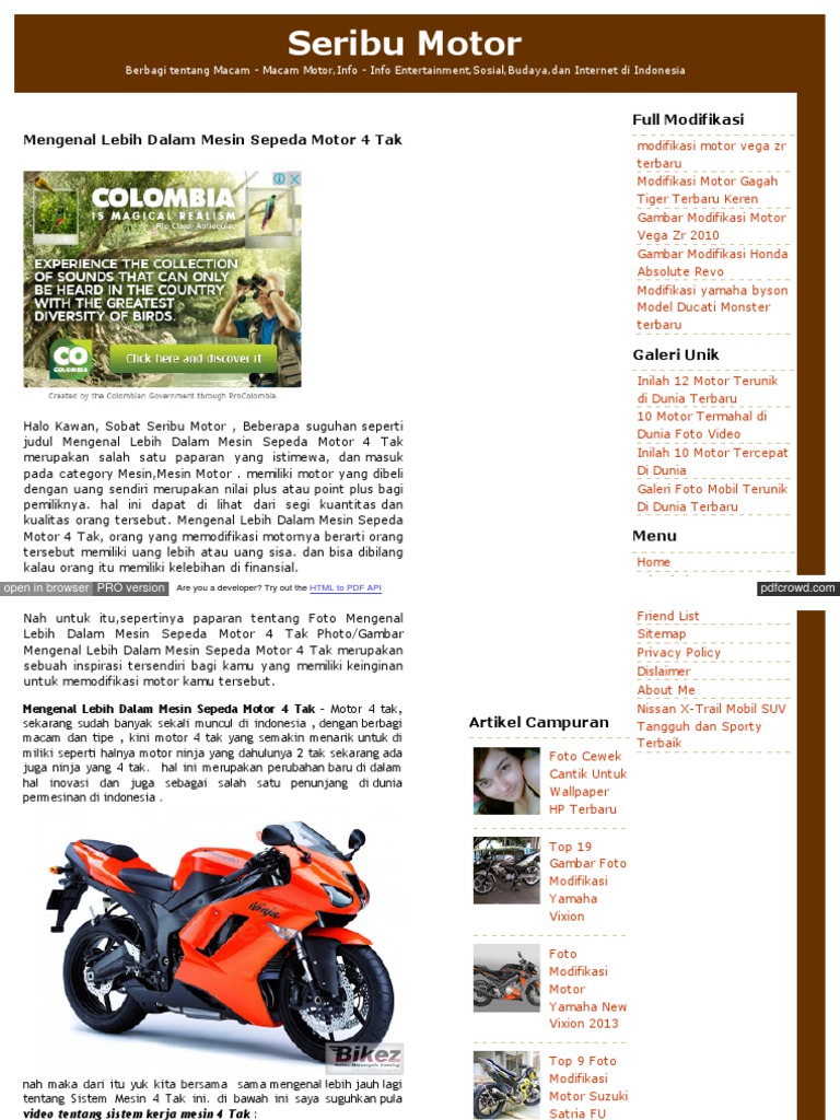 Seribu Motor Mengenal Lebih Dalam Mesin Sepeda Motor 4 Tak