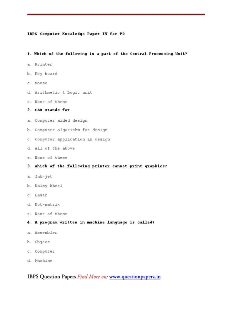 IBPS Computer Knowledge Paper IV | PDF | Computer Program | Programming
