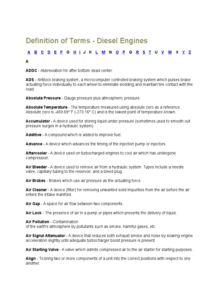 Definition of Terms Diesel Engines PDF Cylinder (Engine