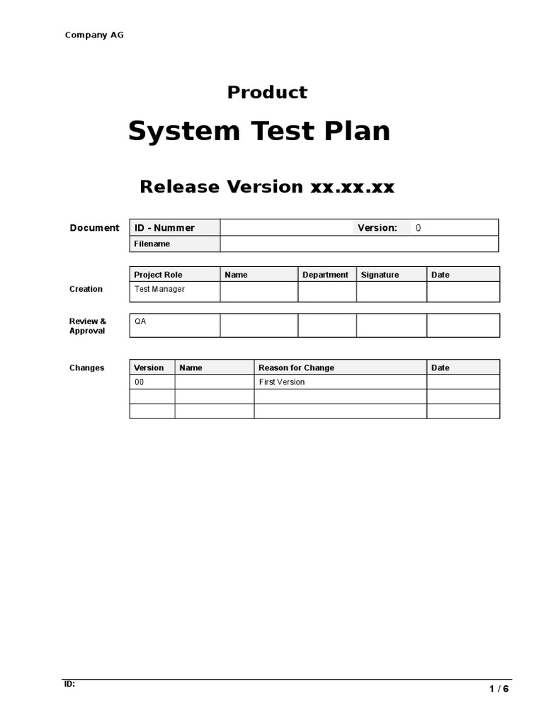 System Test Plan Product PDF Verification And Validation Software