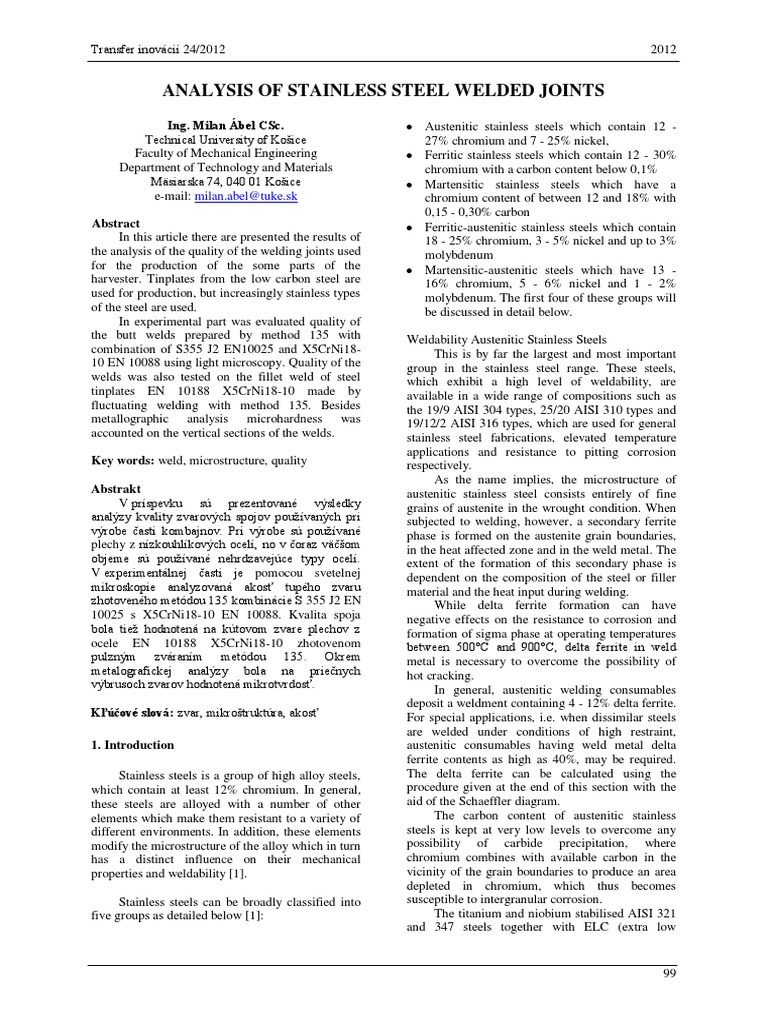 Analysis of Stainless Steel Welded Joints | PDF | Steel | Stainless Steel