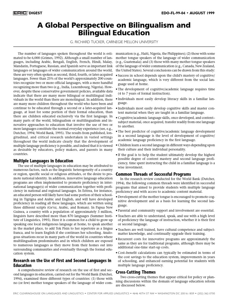 A Global Perspective On Bilingualism and Bilingual Education | PDF ...