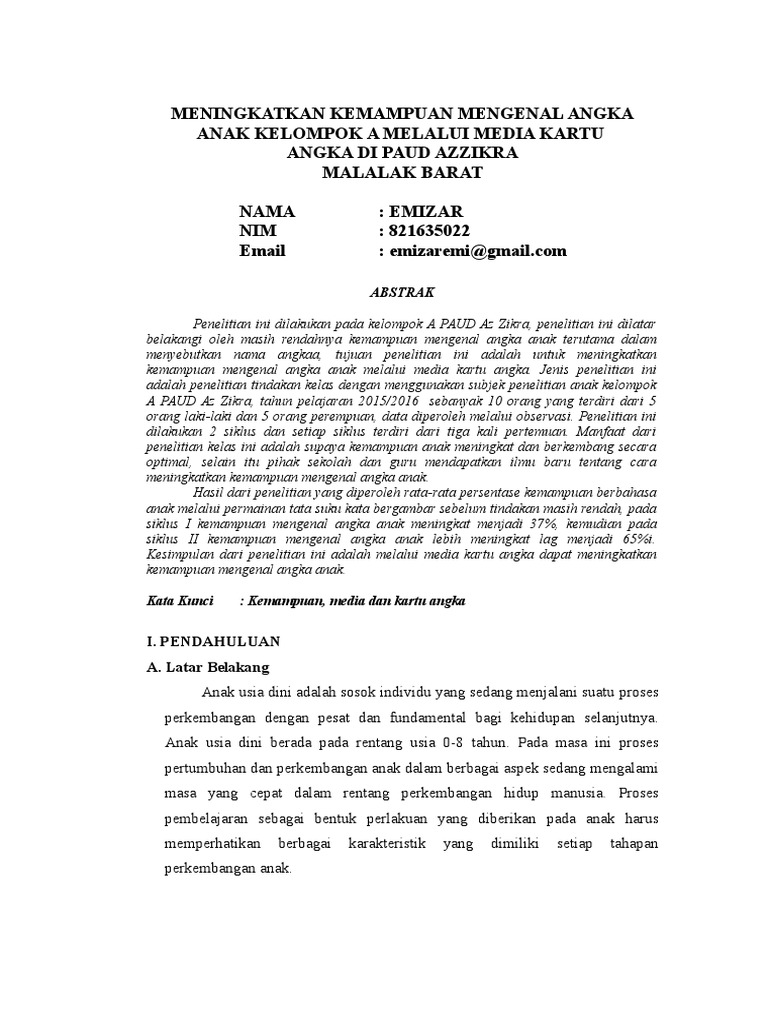 MENINGKATKAN KEMAMPUAN MENGENAL ANGKA ANAK KELOMPOK A 