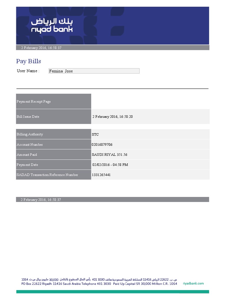 Payment Receipt for STC Bill | PDF