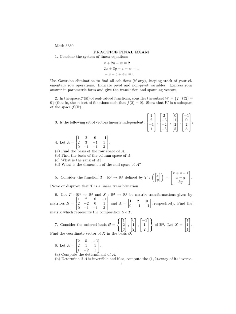 Math 3330 matices and linear algebra final exam pdf pdf