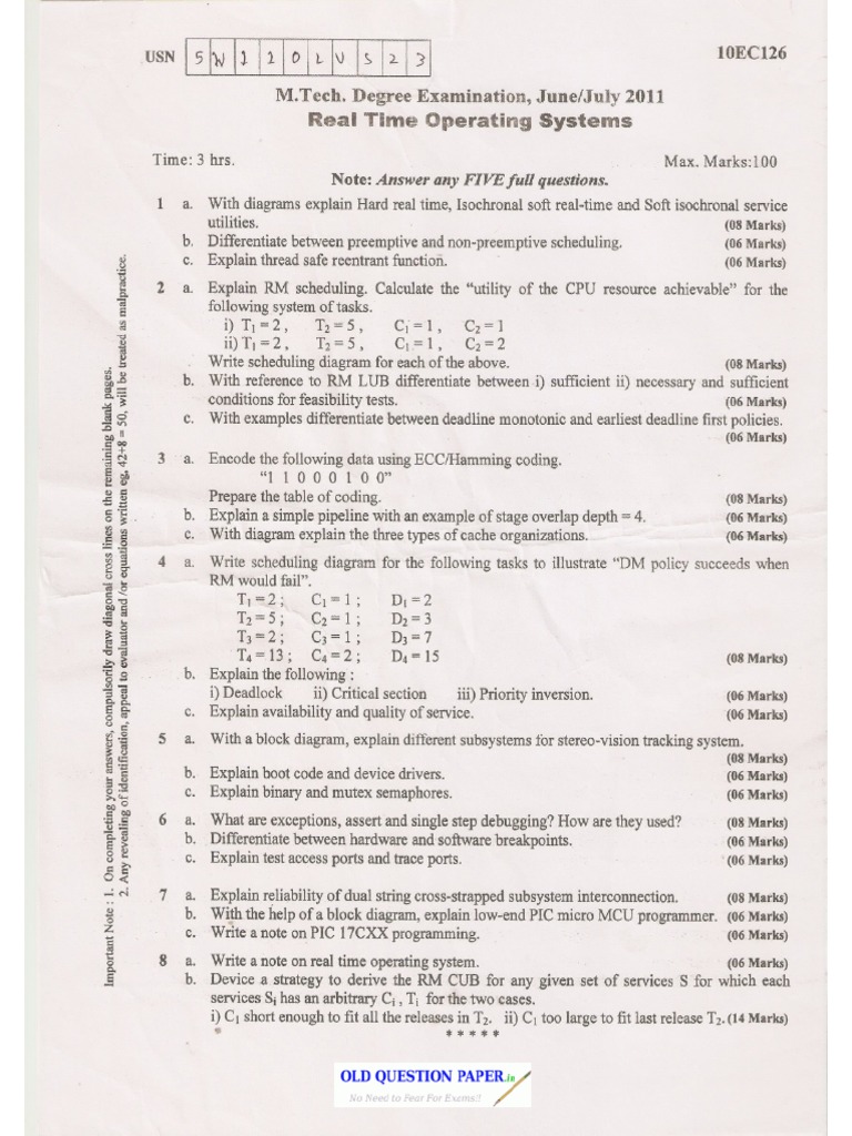 RTOS Question Paper PDF | PDF