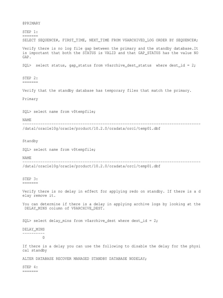 Oracle 19c Data Guard Switchover Steps | PDF | Oracle Corporation ...