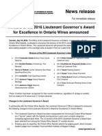 Winners of the 2016 Lieutenant Governor’s Award for Excellence in Ontario Wines 