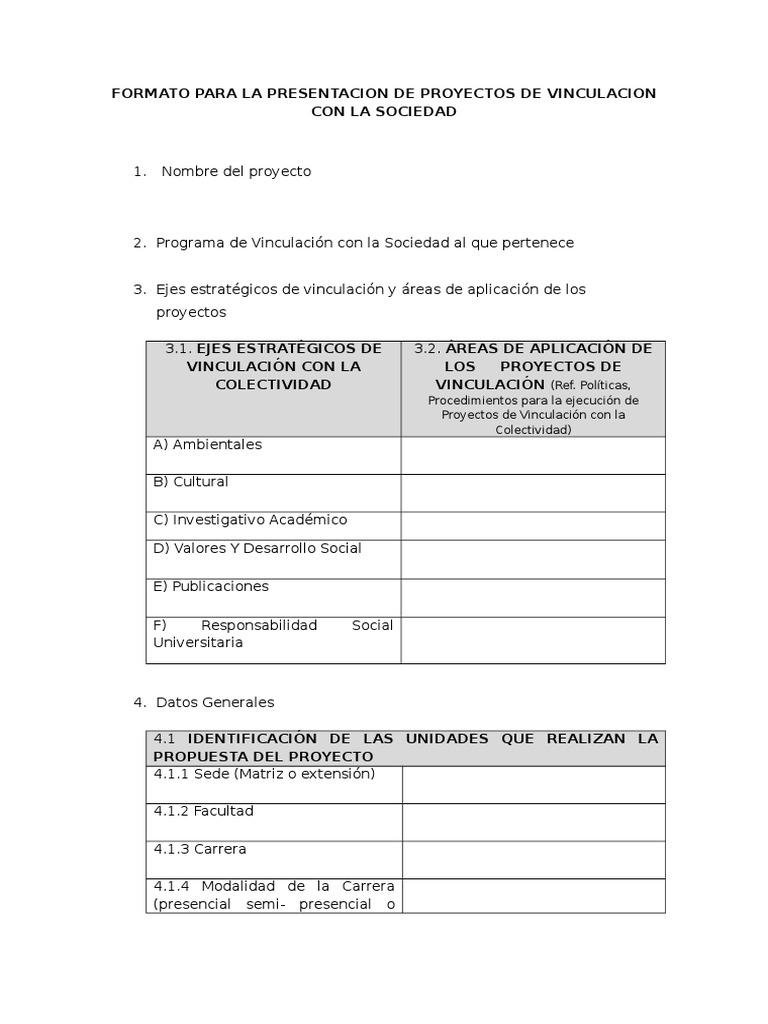 Formato para La Presentacion de Proyectos de Vinculacion | PDF | Arte