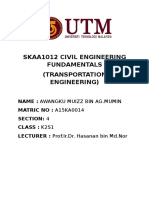 Skaa1012 Civil Engineering Fundamentals (Transportation Engineering)