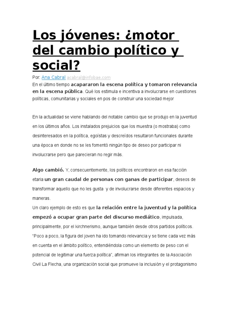 Jóvenes: Motor del Cambio Social y Político | PDF | Juventud | Sociedad
