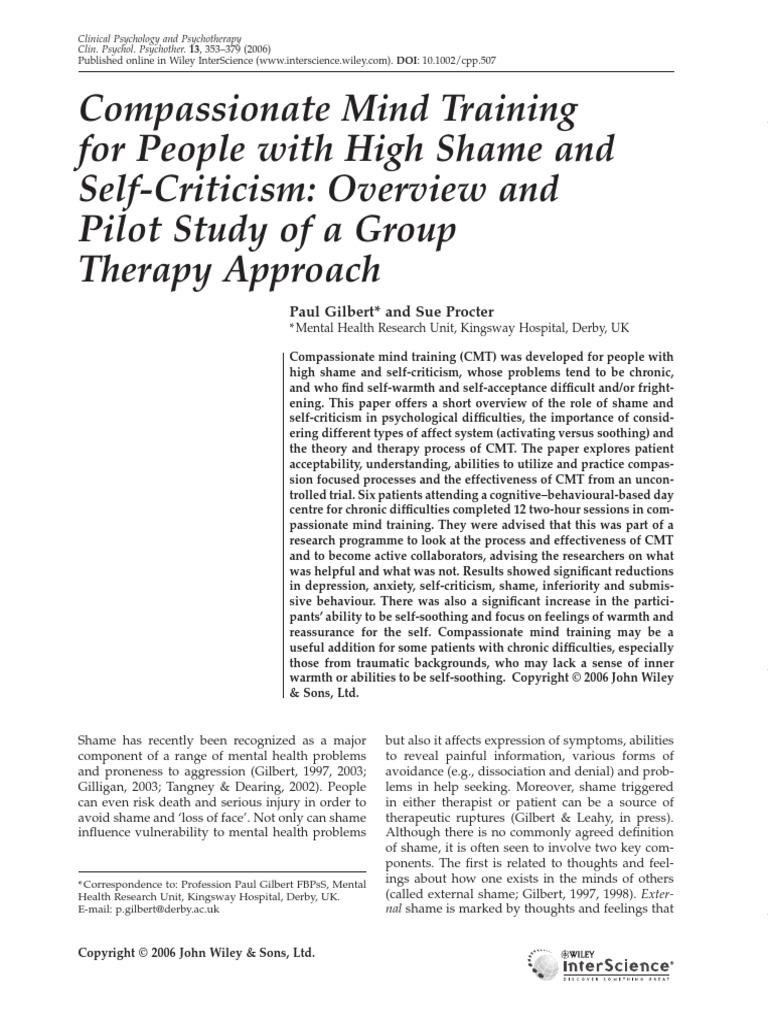 Compassionate Mind Training For Shame and Self-Criticism Paul Gilbert ...