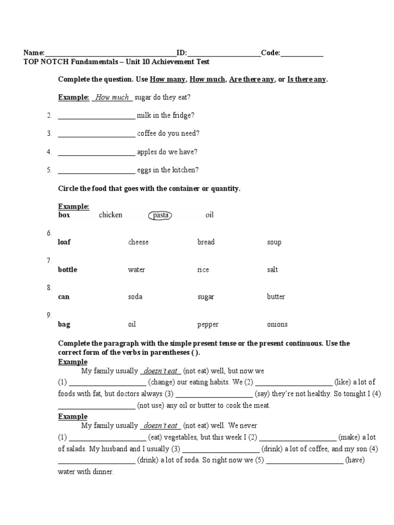 Unit 10 Achievement Test Overview | PDF | Wellness